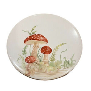 Vtg Mushroom Tile Trivet England H&R Johnson 1977 Bremann Handpainted Round
